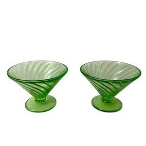 Vintage FEDERAL Swirled Green Depression Glass Sherbert Dish Set of Two